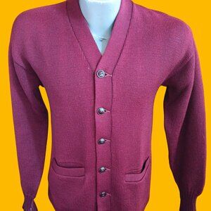 Small Vintage Letterman Sweater Burgundy Wool Cardigan Lawlor's Lincoln Nebraska